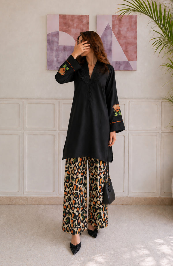 Afsana Basics Embroidered Lawn Stitched 2 Piece Co-ord Set - AB-05 - FSNA26 - Black - Summer Collection