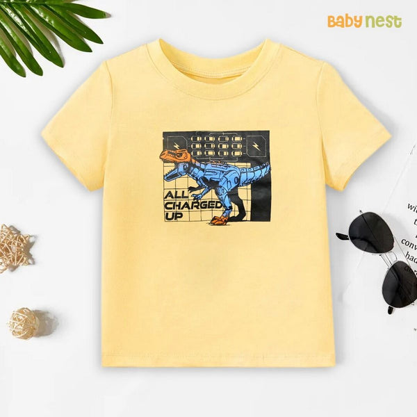 Baby Nest T-Shirts For Kids All Charged Up Half Sleeves T-shirts For Kids Light Yellow- SBT-333-D2