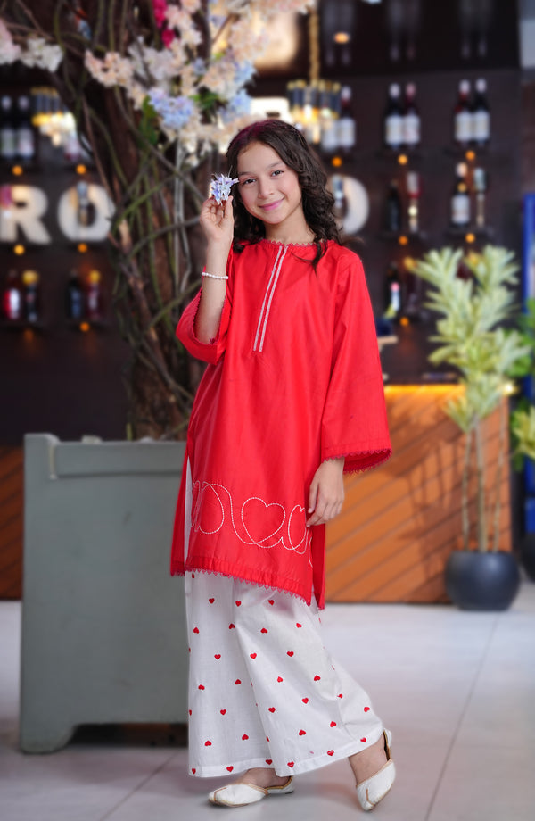 Aloo-Meeru-Hammi by Amna Khadija Embroidered Cotton Stitched 2 Piece Suit - AKPAMH-03 - AKP26AKAMH - Red - Festive Girls Collection