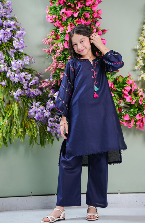 Aloo-Meeru-Hammi by Amna Khadija Embroidered Cotton Stitched 2 Piece Suit - AKPAMH-06 - AKP26AKAMH - Blue - Festive Girls Collection