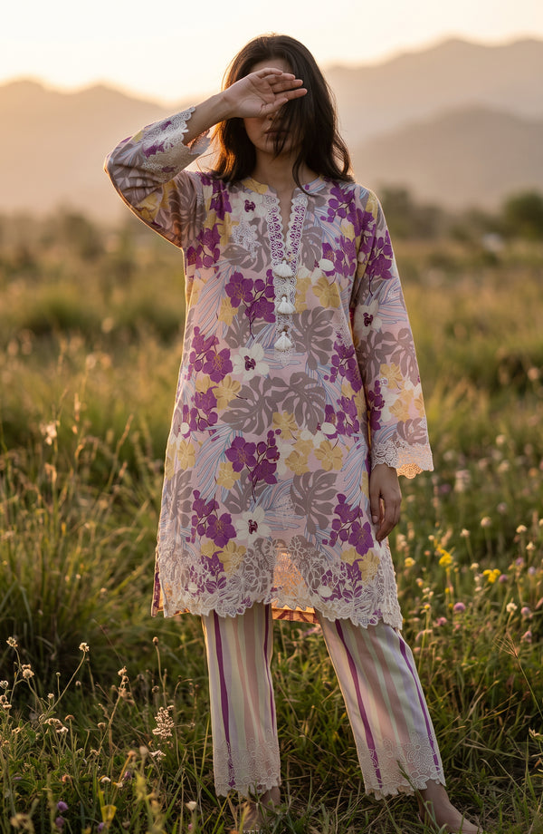 Amna Khadija Embroidered Chikankari Lawn Stitched 2 Piece Co ord Set - AKPSE-20 - AKP26ETRE - Pink - Summer Collection