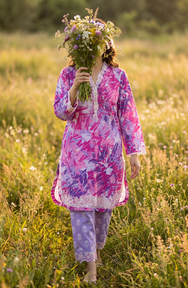 Amna Khadija Embroidered Chikankari Lawn Stitched 2 Piece Co ord Set - AKPSE-22 - AKP26ETRE - Pink - Summer Collection