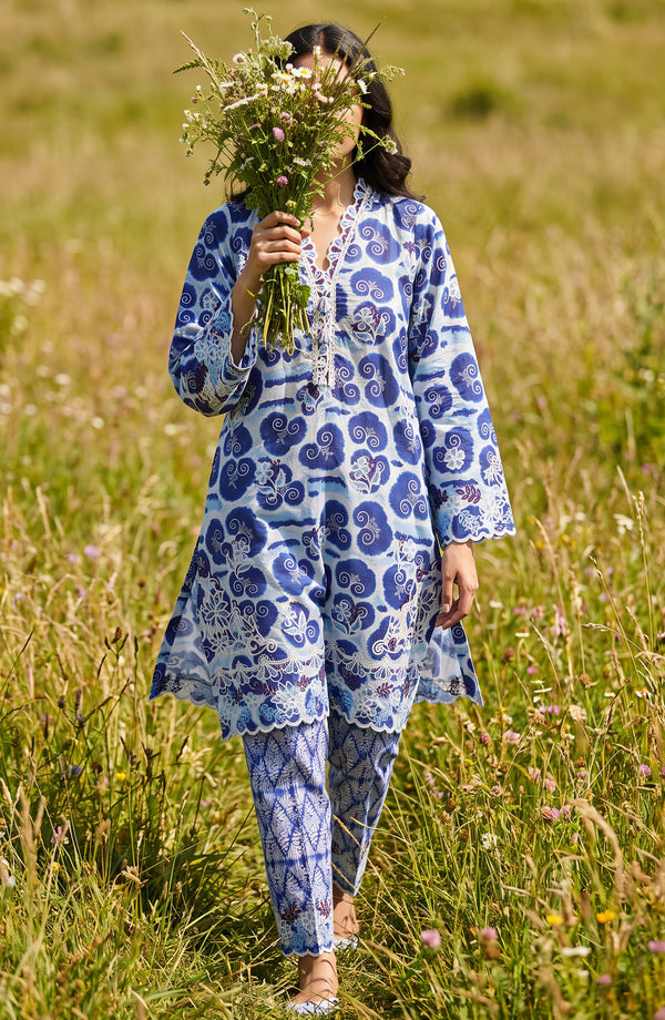 Amna Khadija Embroidered Chikankari Lawn Stitched 2 Piece Co ord Set - AKPSE-24 - AKP26ETRE - Blue - Summer Collection