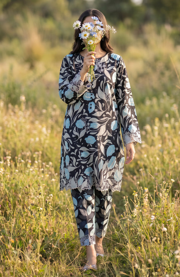 Amna Khadija Embroidered Chikankari Lawn Stitched 2 Piece Co ord Set - AKPSE-26 - AKP26ETRE - Black - Summer Collection