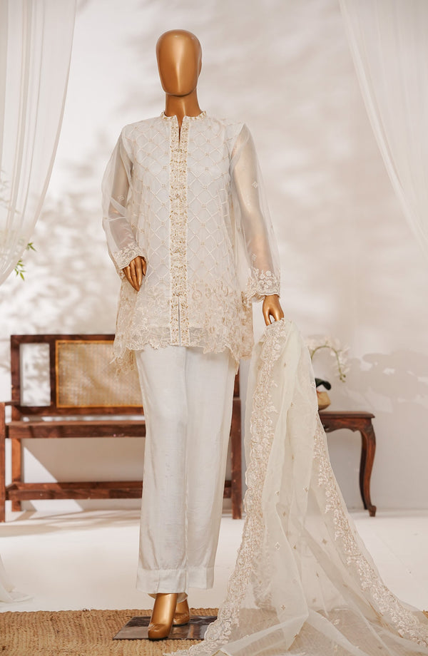 Kavira by Amna Khadija Embroidered Organza Stitched 3 Piece Suit - KLP-06 - AK25ORGN - Off White - Festive Collection