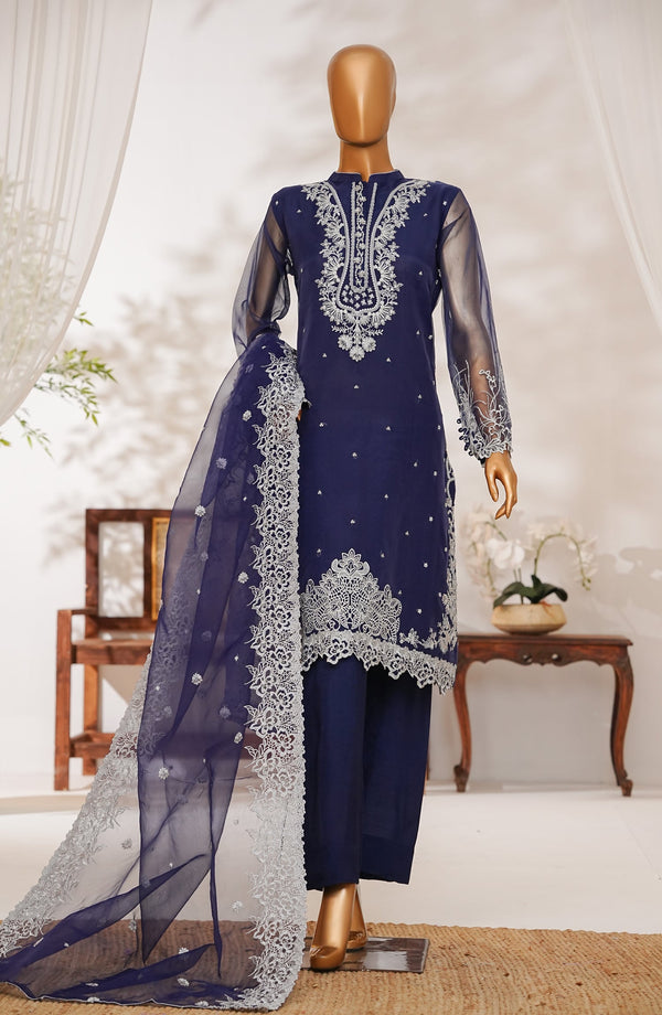 Kavira by Amna Khadija Embroidered Organza Stitched 3 Piece Suit - KLP-05 - AK25ORGN - Blue - Festive Collection