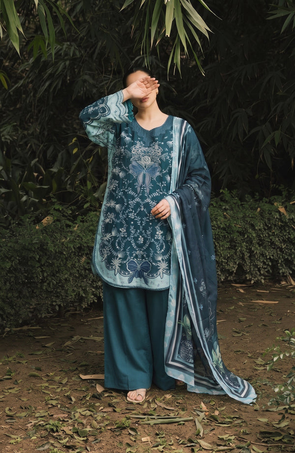 Amna Khadija Joy Ishqia Embroidered Lawn Stitched 3 Piece Suit - JOY-01 - JYQ26 - Teal - Summer Collection