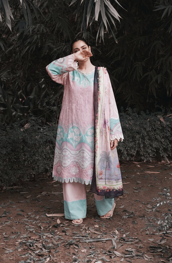 Amna Khadija Joy Ishqia Embroidered Lawn Stitched 3 Piece Suit - JOY-06 - JYQ26 - Pink - Summer Collection