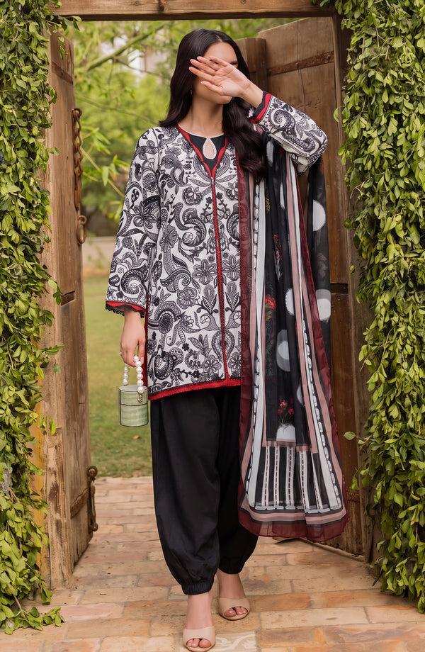 Amna Khadija Joy Ishqia Embroidered Lawn Stitched 3 Piece Suit - JOY-05 - JYQ26 - Black - Summer Collection