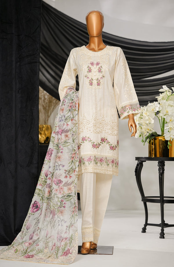 Anaya by Amna Khadija Embroidered Fine Cotton Stitched 3 Piece Suit - ELF-10 - AK25ANY - Lemon - Festive Collection