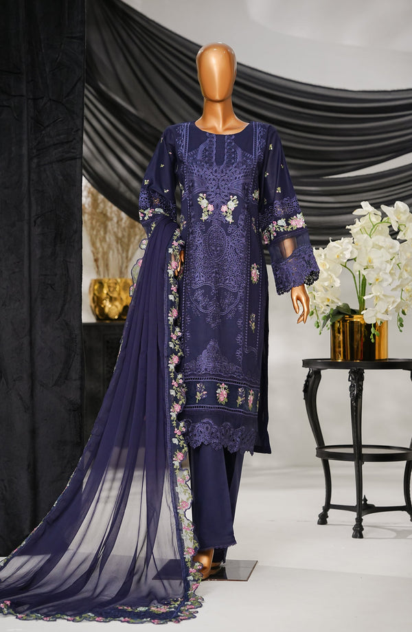 Anaya by Amna Khadija Embroidered Fine Cotton Stitched 3 Piece Suit - ELF-02 - AK25ANY - Dark Blue - Festive Collection