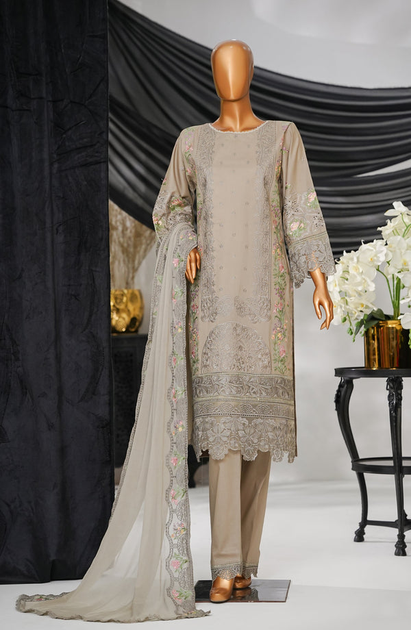 Anaya by Amna Khadija Embroidered Fine Cotton Stitched 3 Piece Suit - ELF-12 - AK25ANY - Beige - Festive Collection