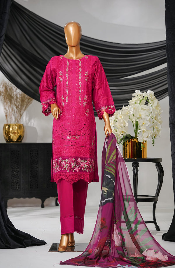 Anaya by Amna Khadija Embroidered Fine Cotton Stitched 3 Piece Suit - ELF-09 - AK25ANY - Hot Pink - Festive Collection