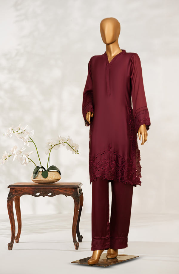 Mohar by Amna Khadija Embroidered Shamooz Silk Stitched 2 Piece Suit - AKMS-05 - Maroon - Winter Collection