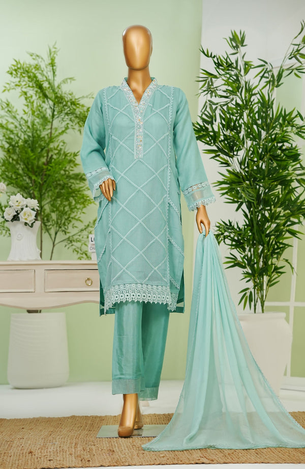 Nyra by Amna Khadija Embroidered Khaddi Net Stitched 3 Piece Suit - AM25NRA - NLF-01-A - Blue - Festive Collection