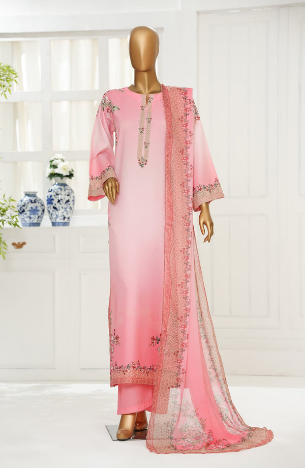 Varzah by Amna Khadija Printed Poly Swiss Stitched 3 Piece Suit - VUB-05 - AM25VRZ - Pink - Luxury Collection