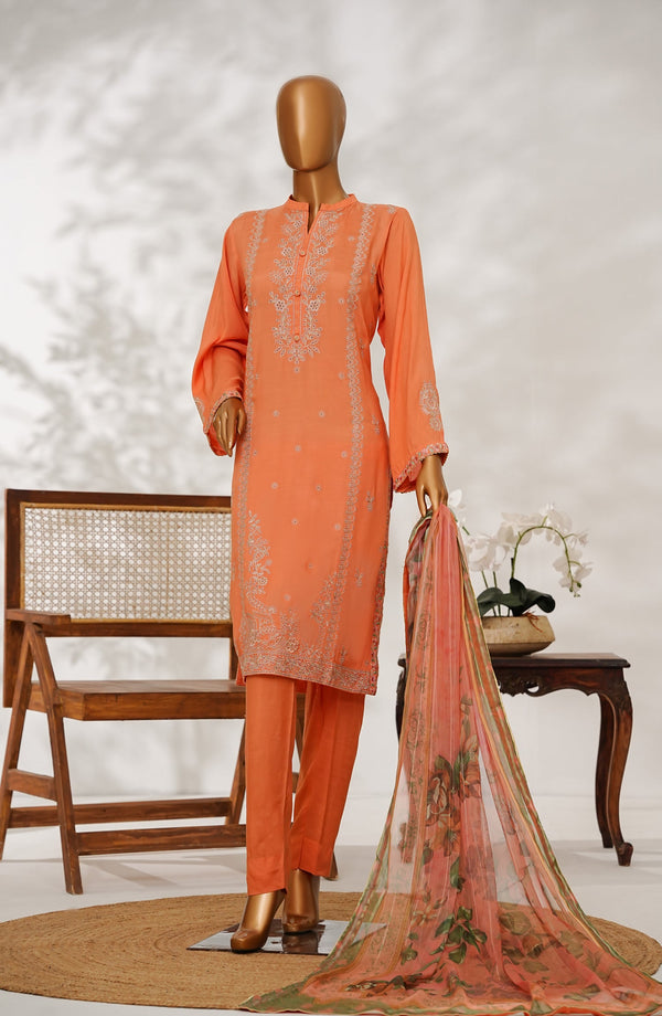 Manisa by Amna Khadija Embroidered Raw Silk Stitched 3 Piece Suit - Design-04 - AM25MANS - Orange - Festive Collection
