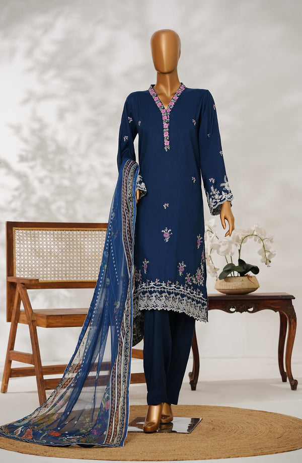 Manisa by Amna Khadija Embroidered Raw Silk Stitched 3 Piece Suit - Design-03 - AM25MANS - Blue - Festive Collection