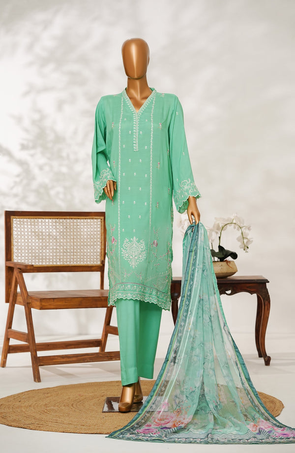 Manisa by Amna Khadija Embroidered Raw Silk Stitched 3 Piece Suit - Design-01 - AM25MANS - Green - Festive Collection
