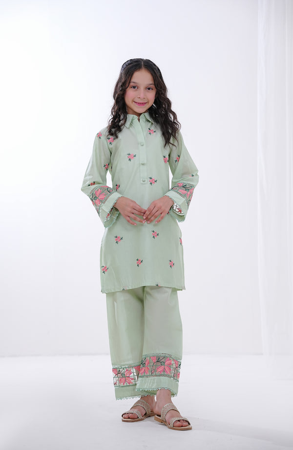 Guriya by Amna Khadija Embroidered Cotton Stitched 2 Piece Suit - GCE-12 - AKP26GUR - Green - Girls Collection