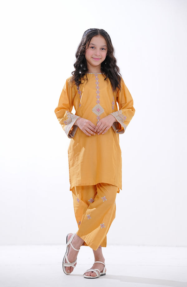 Guriya by Amna Khadija Embroidered Cotton Stitched 2 Piece Suit - GCE-13 - AKP26GUR - Yellow - Girls Collection