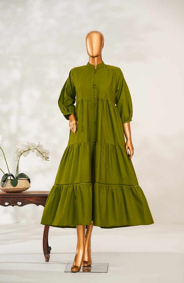 Amna Khadija Printed Khaddar Stitched Frock - FMAM - 01 - Green - Frock Mode Collection