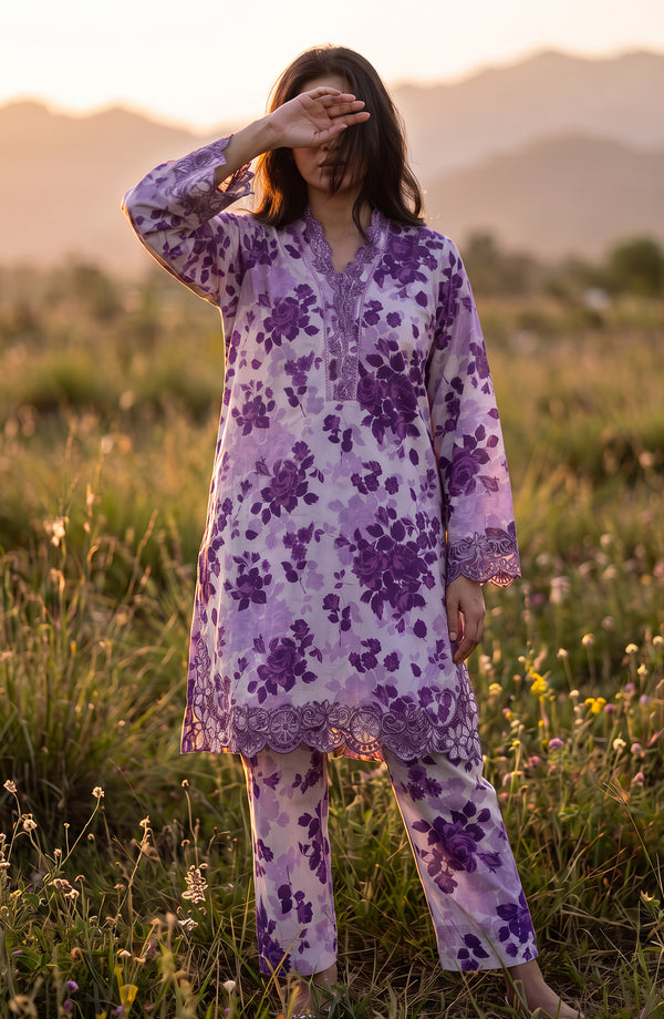 Summer Essentials Embroidered Chikankari Lawn Stitched 2 Piece Co-ord Set - SE-30 - FRUO26 - Purple - Summer Collection