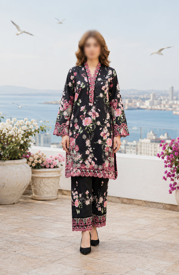 Amna Khadija Summer Essentials Embroidered Lawn Stitched 2 Piece Suit - AKPSE-10 - AKP26TIAL - Black - Summer Collection