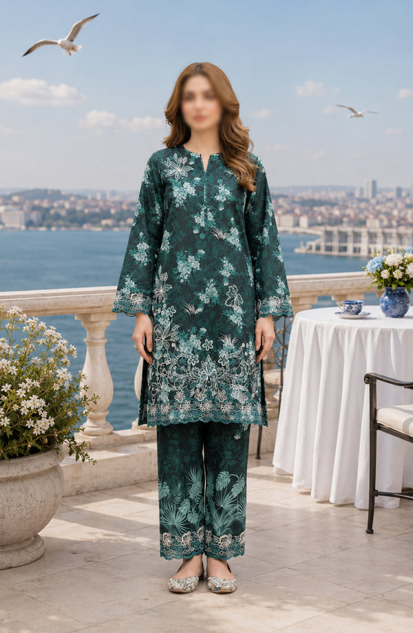 Amna Khadija Summer Essentials Embroidered Lawn Stitched 2 Piece Suit - AKPSE-12 - AKP26TIAL - Green - Summer Collection