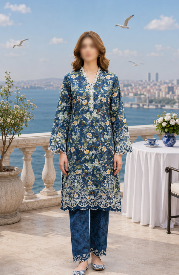 Amna Khadija Summer Essentials Embroidered Lawn Stitched 2 Piece Suit - AKPSE-13 - AKP26TIAL - Blue - Summer Collection