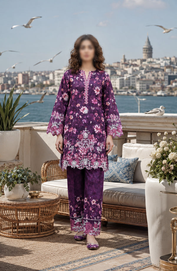Amna Khadija Summer Essentials Embroidered Lawn Stitched 2 Piece Suit - AKPSE-15 - AKP26TIAL - Purple - Summer Collection