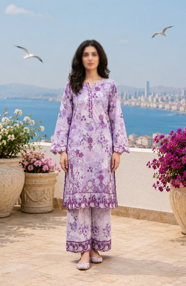 Amna Khadija Summer Essentials Embroidered Lawn Stitched 2 Piece Suit - AKPSE-16 - AKP26TIAL - Purple - Summer Collection