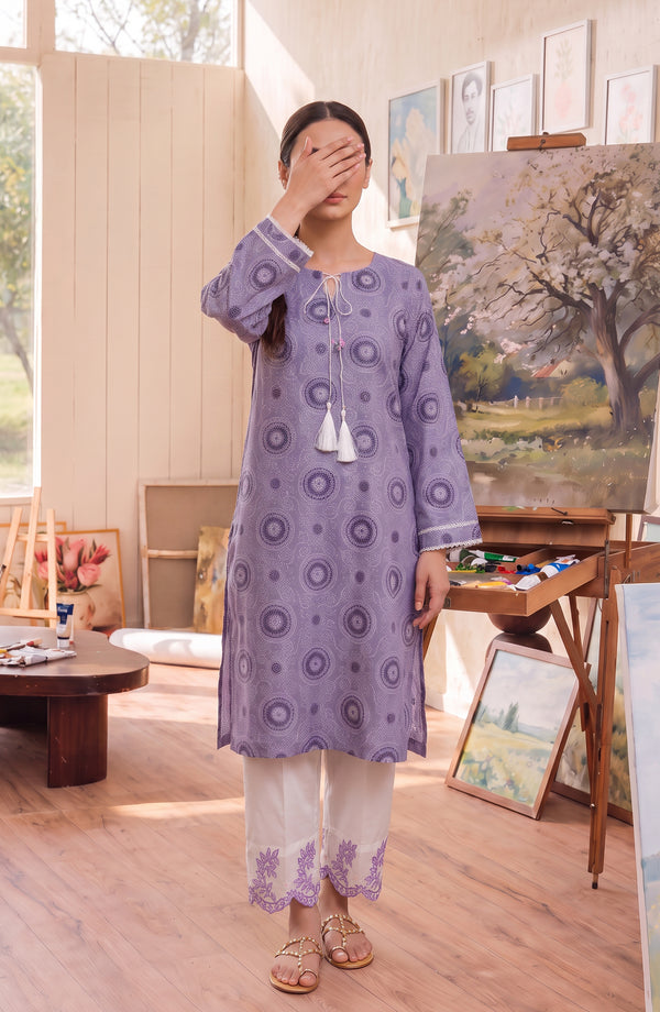 Sureeli Embroidered Cotton Lawn Stitched 2 Piece Co-ord Set - AKSC-01 - AM26RLI - Purple - Summer Collection