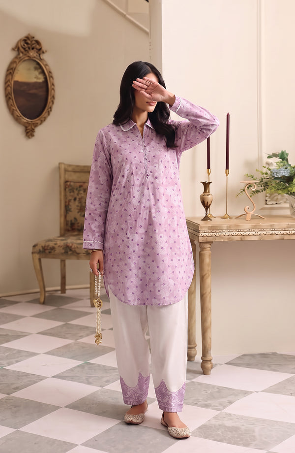 Sureeli Embroidered Cotton Lawn Stitched 2 Piece Co-ord Set - AKSC-02 - AM26RLI - Light Purple - Summer Collection