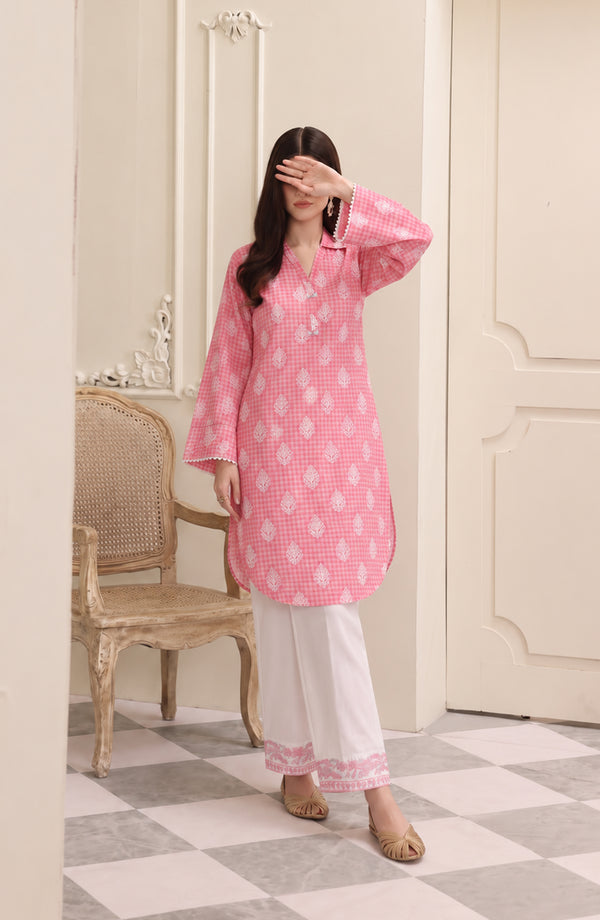 Sureeli Embroidered Cotton Lawn Stitched 2 Piece Co-ord Set - AKSC-03 - AM26RLI - Pink - Summer Collection