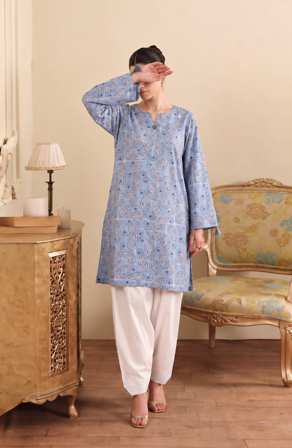 Sureeli Embroidered Cotton Lawn Stitched 2 Piece Co-ord Set - AKSC-04 - AM26RLI - Blue - Summer Collection