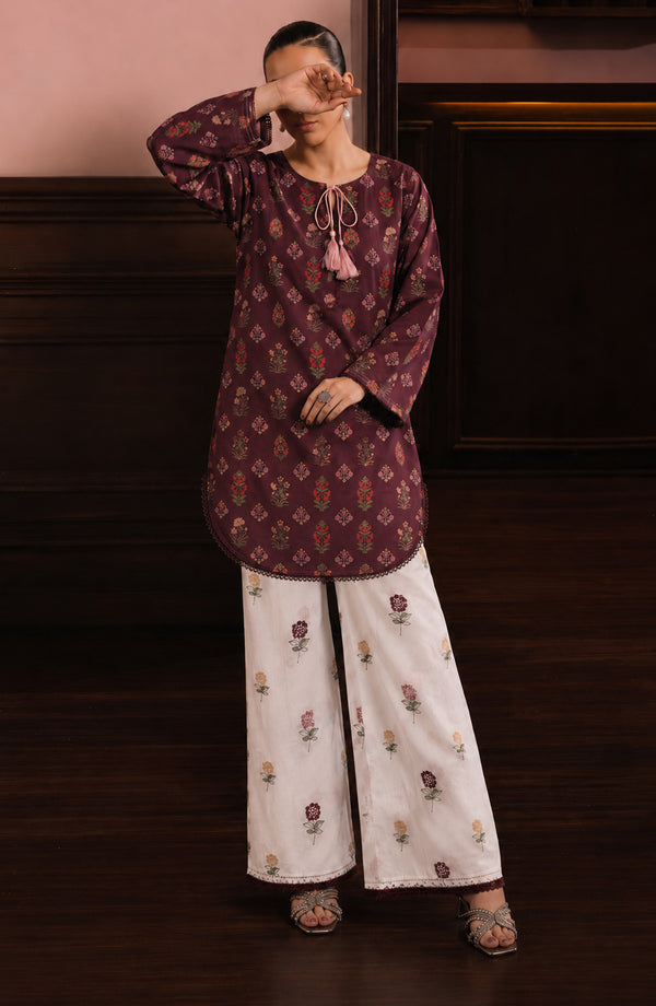 Sureeli Embroidered Cotton Lawn Stitched 2 Piece Co-ord Set - AKSC-05 - AM26RLI - Maroon - Summer Collection