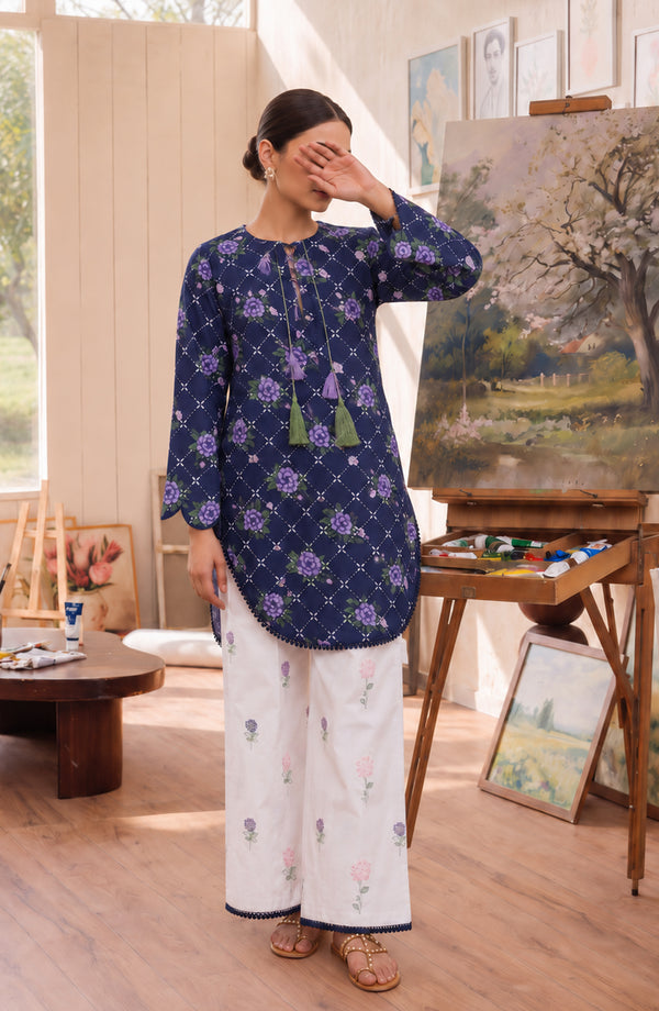 Sureeli Embroidered Cotton Lawn Stitched 2 Piece Co-ord Set - AKSC-06 - AM26RLI - Blue - Summer Collection