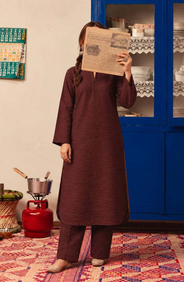 Twinkle Khaddar Stitched 2 Piece Co-ord Set - AKTK-03 - AM26TWL - Brown - Winter Collection