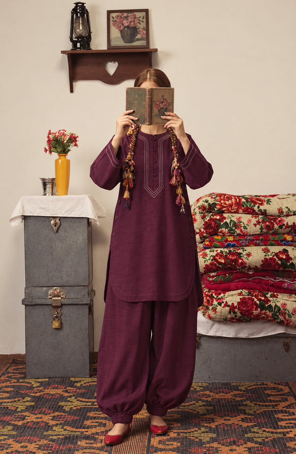 Twinkle Khaddar Stitched 2 Piece Co-ord Set - AKTK-05 - AM26TWL - Purple - Winter Collection