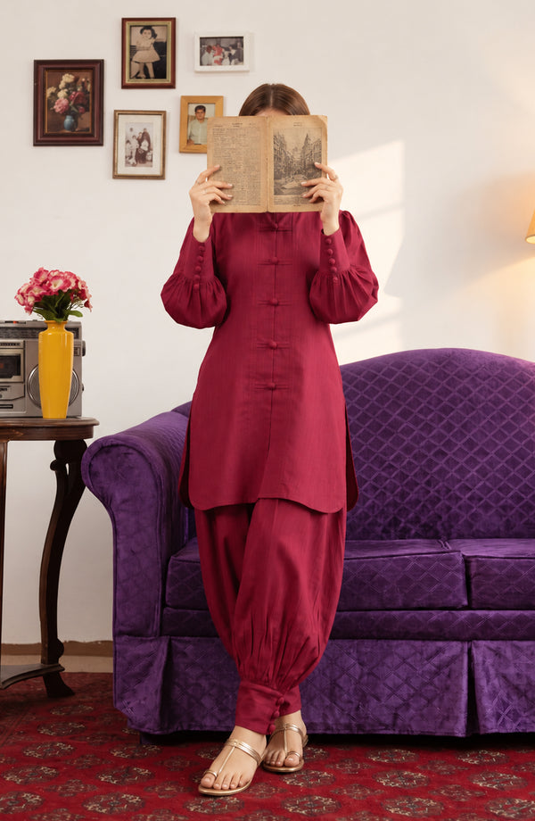 Twinkle Khaddar Stitched 2 Piece Co-ord Set - AKTK-06 - AM26TWL - Red - Winter Collection