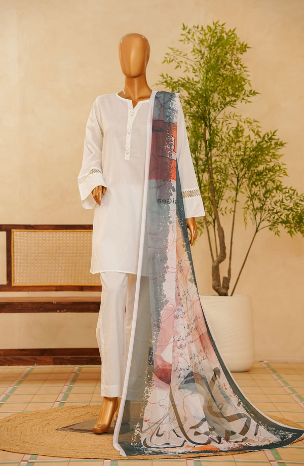 Amna Khadija Liberty Embroidered Dobby Cotton Stitched 2 Piece Suit - D-2780 - AM25TLE - White - Summer Collection