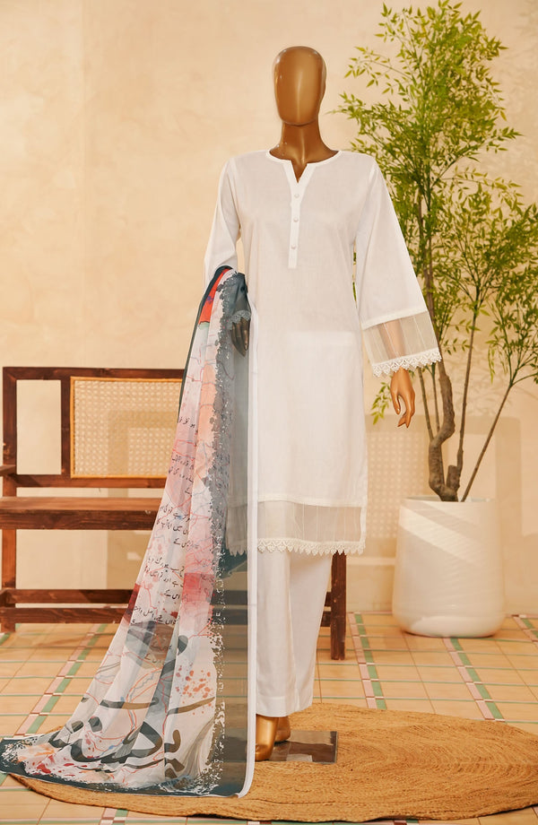 Amna Khadija Liberty Embroidered Jacquard Cotton Stitched 2 Piece Suit - D-2820 - AM25TLE - White - Summer Collection