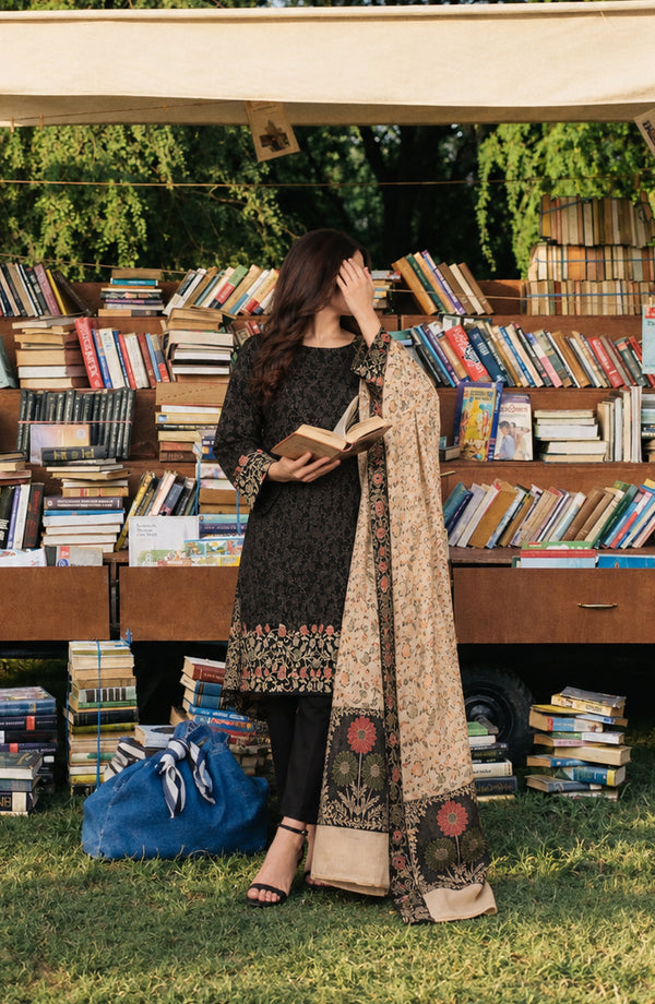 Aveline Printed Supreme Wool Unstitched 3 Piece Suit - AKAW-11 - AM26TRV - Black - Winter Collection
