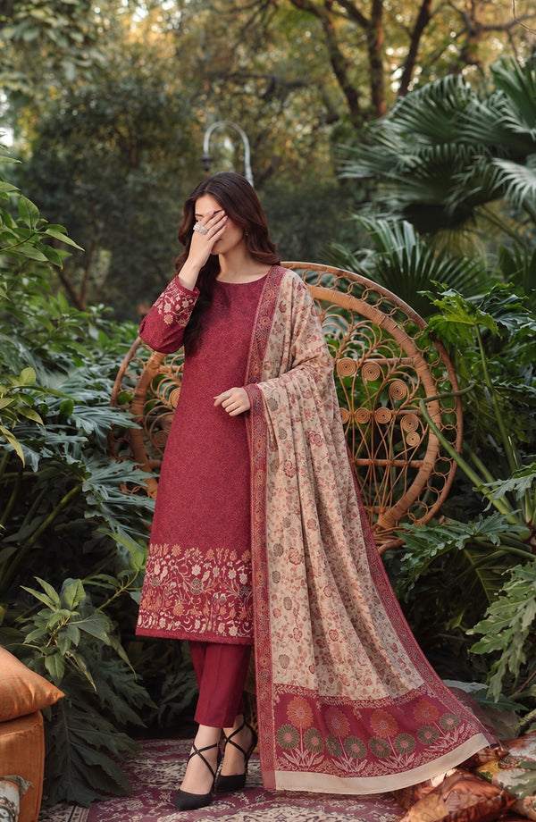 Aveline Printed Supreme Wool Unstitched 3 Piece Suit - AKAW-15 - AM26TRV - Red - Winter Collection