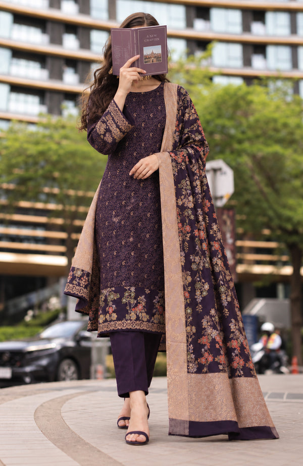 Aveline Printed Supreme Wool Unstitched 3 Piece Suit - AKAW-06 - AM26VLN - Purple - Winter Collection