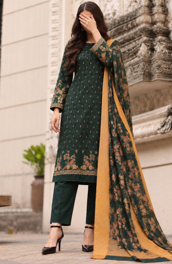 Aveline Printed Supreme Wool Unstitched 3 Piece Suit - AKAW-09 - AM26VLN - Green - Winter Collection