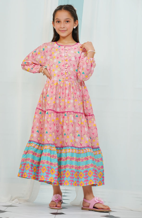 Amna Khadija Printed Lawn Stitched 1 Piece Maxi - BBPW-02 - AM25BBPW - Pink - Kids Collection