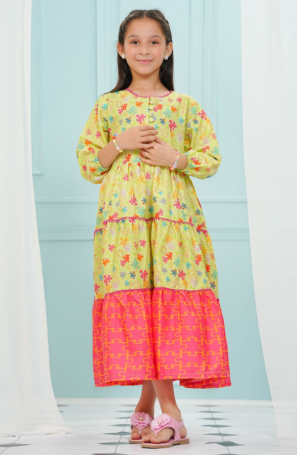 Amna Khadija Printed Lawn Stitched 1 Piece Maxi - BBPW-03 - AM25BBPW - Yellow - Kids Collection