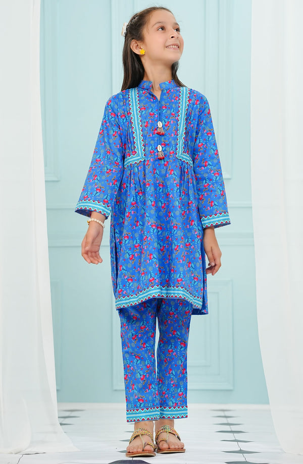 Amna Khadija Printed Lawn Stitched 2 Piece Suit - BBPW-05 - AM25BBPW - Blue - Kids Collection